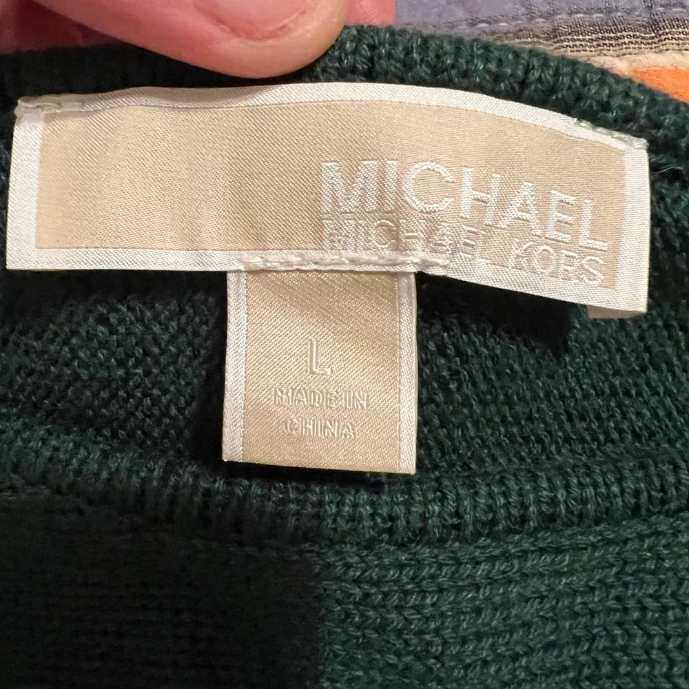 MICHAEL KORS Women's Green Ribbed Knit Gold Zipper Detail Sweater‎ Top Size L